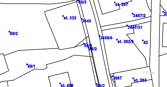 Parcela st. 58/3 v KÚ Lačnov, Katastrální mapa