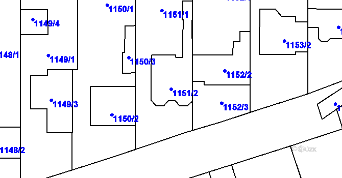 Parcela st. 1151/2 v KÚ Ladná, Katastrální mapa