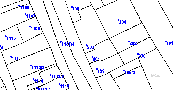 Parcela st. 203 v KÚ Ladná, Katastrální mapa