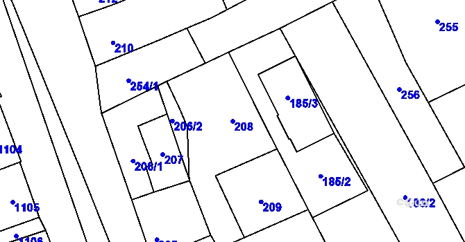 Parcela st. 208 v KÚ Ladná, Katastrální mapa