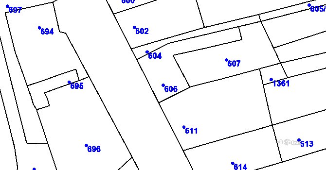 Parcela st. 606 v KÚ Ladná, Katastrální mapa