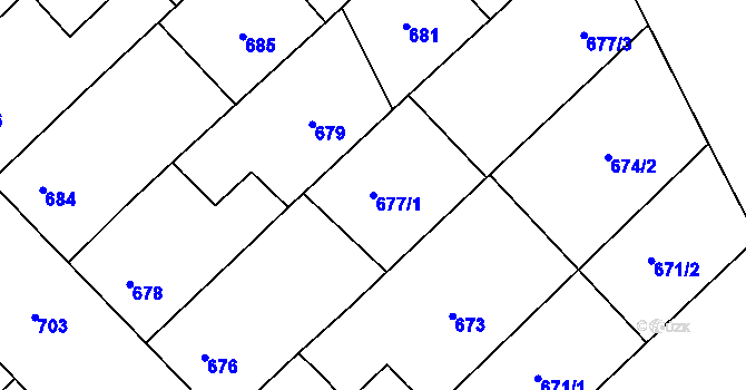 Parcela st. 677/1 v KÚ Ladná, Katastrální mapa