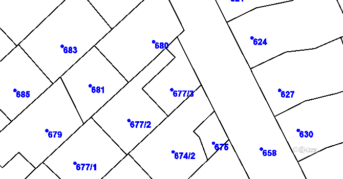 Parcela st. 677/3 v KÚ Ladná, Katastrální mapa