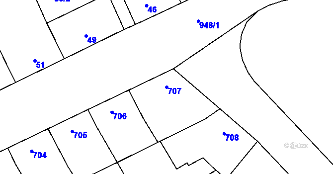 Parcela st. 707 v KÚ Ladná, Katastrální mapa