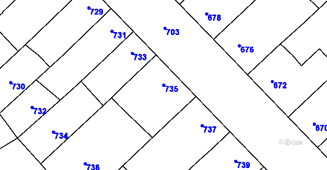 Parcela st. 735 v KÚ Ladná, Katastrální mapa