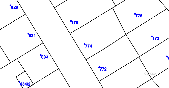 Parcela st. 774 v KÚ Ladná, Katastrální mapa