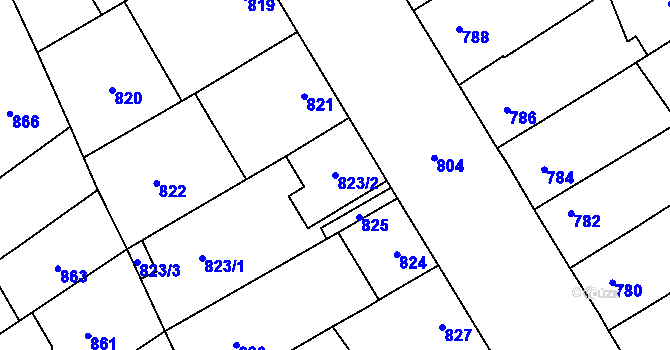 Parcela st. 823/2 v KÚ Ladná, Katastrální mapa