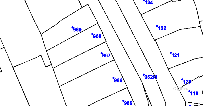 Parcela st. 967 v KÚ Ladná, Katastrální mapa