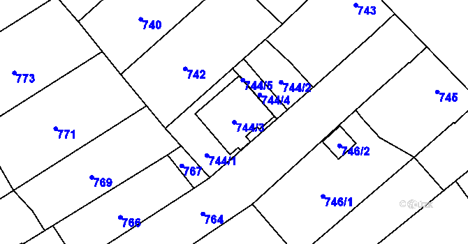 Parcela st. 744/3 v KÚ Ladná, Katastrální mapa