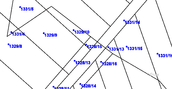 Parcela st. 1328/15 v KÚ Ladná, Katastrální mapa