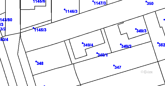 Parcela st. 349/4 v KÚ Ladná, Katastrální mapa