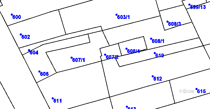 Parcela st. 607/2 v KÚ Ladná, Katastrální mapa