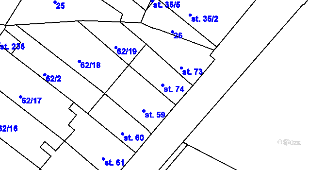 Parcela st. 74 v KÚ Lahošť, Katastrální mapa