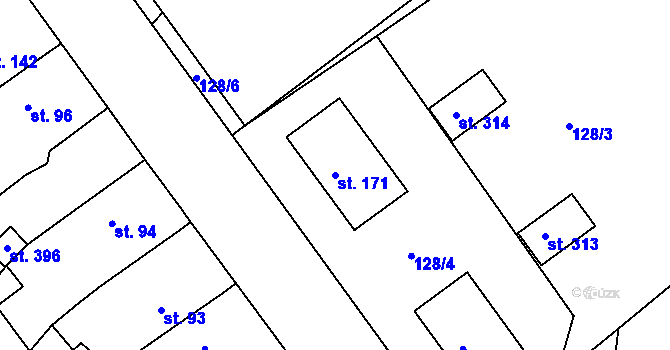 Parcela st. 171 v KÚ Lahošť, Katastrální mapa