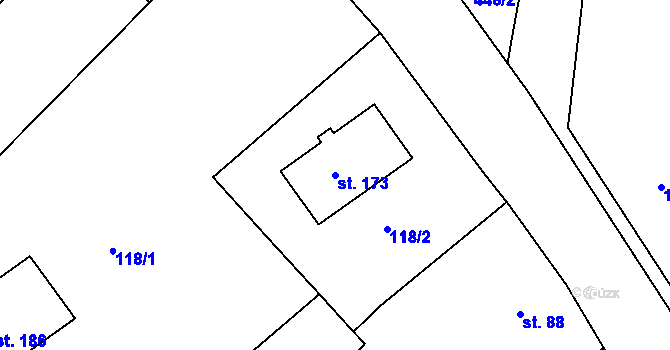 Parcela st. 173 v KÚ Lahošť, Katastrální mapa