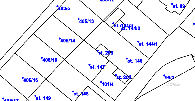 Parcela st. 206 v KÚ Lahošť, Katastrální mapa