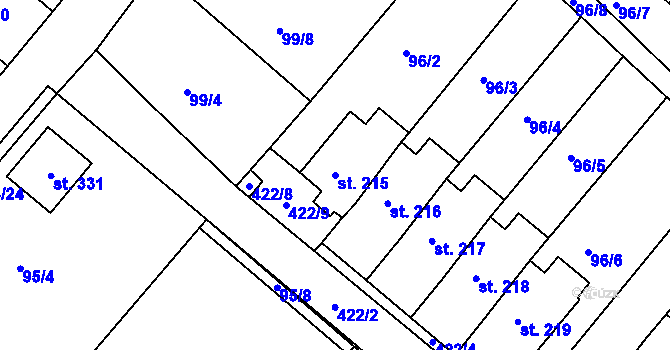 Parcela st. 215 v KÚ Lahošť, Katastrální mapa