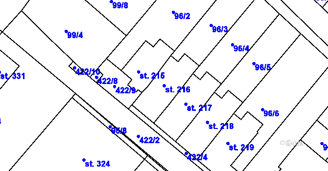 Parcela st. 216 v KÚ Lahošť, Katastrální mapa