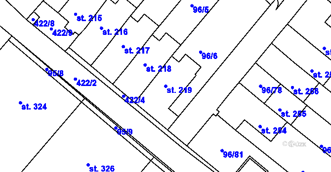 Parcela st. 219 v KÚ Lahošť, Katastrální mapa