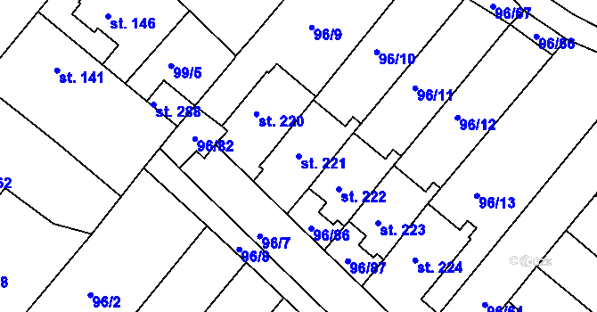 Parcela st. 221 v KÚ Lahošť, Katastrální mapa