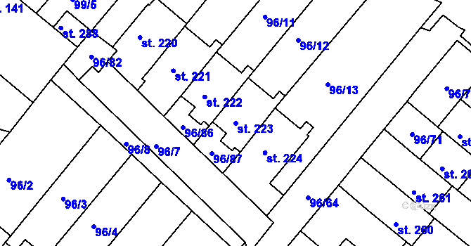 Parcela st. 223 v KÚ Lahošť, Katastrální mapa