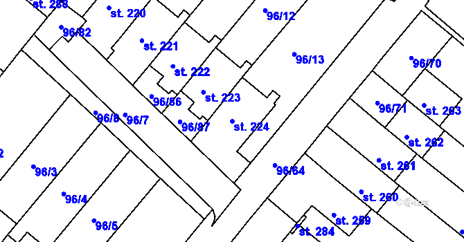 Parcela st. 224 v KÚ Lahošť, Katastrální mapa