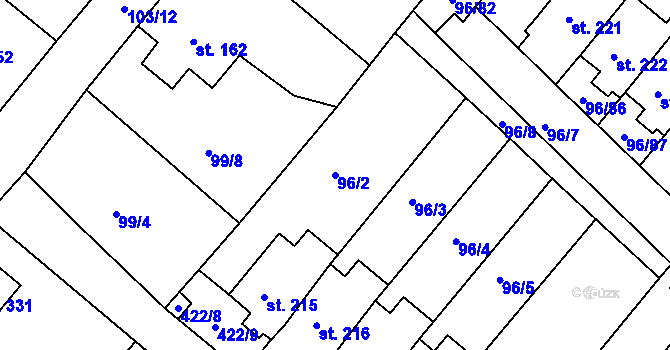 Parcela st. 96/2 v KÚ Lahošť, Katastrální mapa