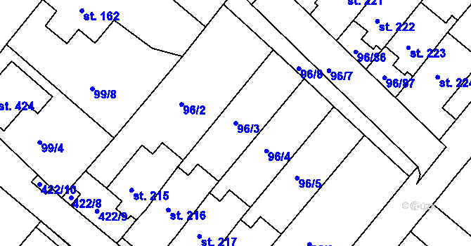 Parcela st. 96/3 v KÚ Lahošť, Katastrální mapa