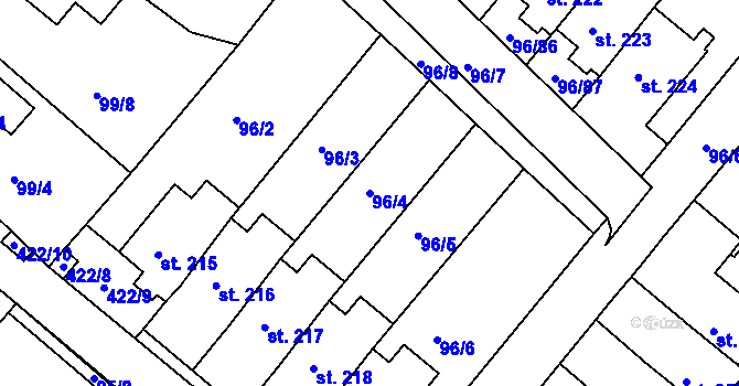 Parcela st. 96/4 v KÚ Lahošť, Katastrální mapa