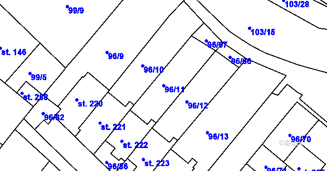 Parcela st. 96/11 v KÚ Lahošť, Katastrální mapa