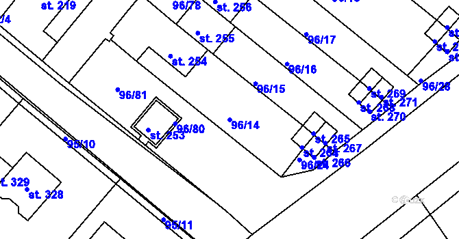 Parcela st. 96/14 v KÚ Lahošť, Katastrální mapa