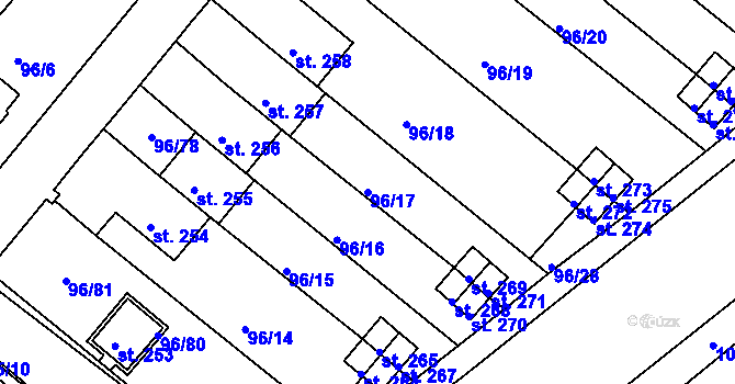 Parcela st. 96/17 v KÚ Lahošť, Katastrální mapa
