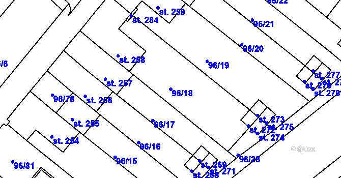 Parcela st. 96/18 v KÚ Lahošť, Katastrální mapa