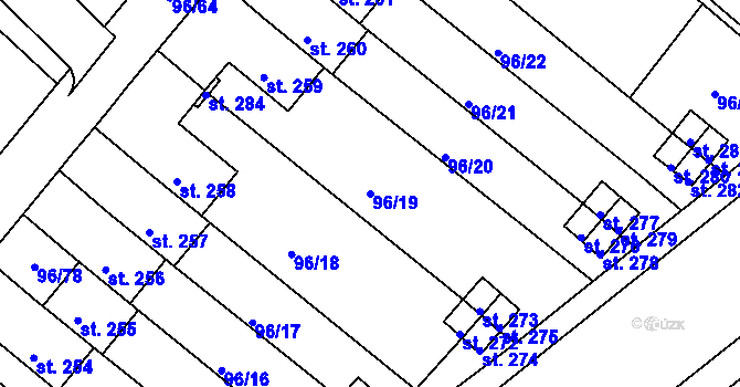Parcela st. 96/19 v KÚ Lahošť, Katastrální mapa