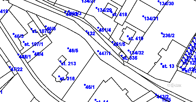 Parcela st. 447/1 v KÚ Lahošť, Katastrální mapa