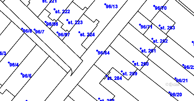 Parcela st. 96/64 v KÚ Lahošť, Katastrální mapa