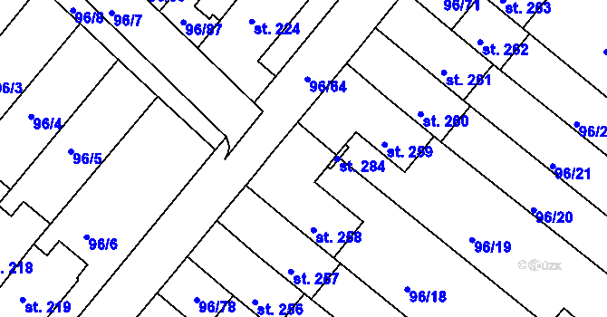 Parcela st. 96/75 v KÚ Lahošť, Katastrální mapa