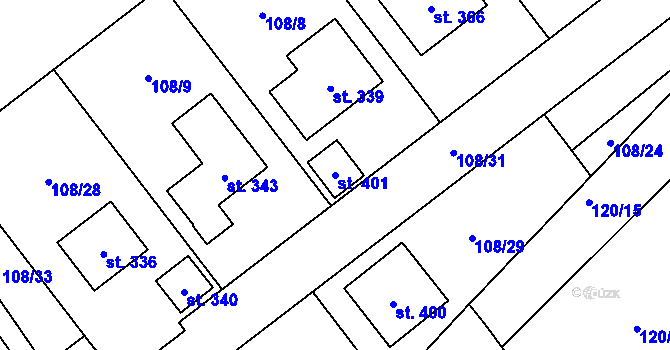 Parcela st. 401 v KÚ Lahošť, Katastrální mapa
