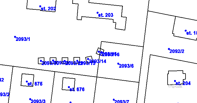Parcela st. 2093/15 v KÚ Lančov, Katastrální mapa