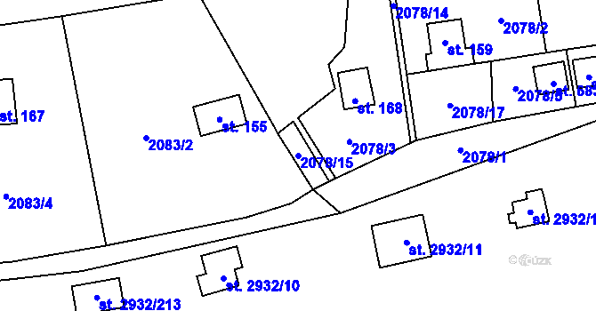 Parcela st. 2078/15 v KÚ Lančov, Katastrální mapa