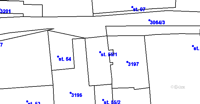Parcela st. 55/1 v KÚ Lančov, Katastrální mapa