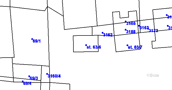 Parcela st. 63/6 v KÚ Lančov, Katastrální mapa