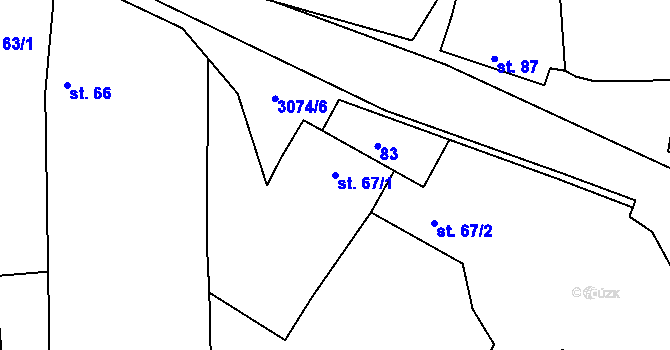 Parcela st. 67/1 v KÚ Lančov, Katastrální mapa