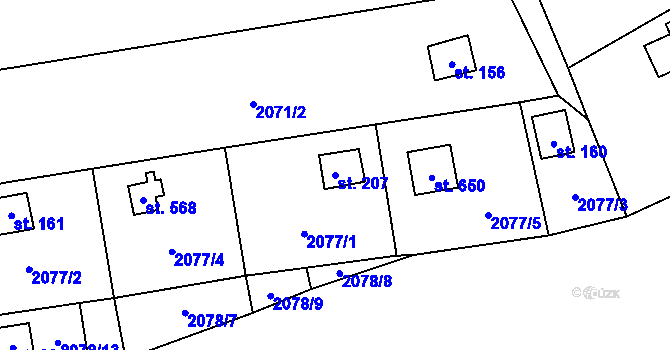 Parcela st. 207 v KÚ Lančov, Katastrální mapa