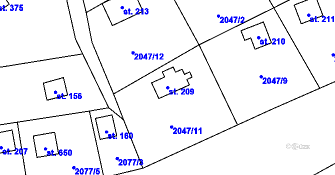 Parcela st. 209 v KÚ Lančov, Katastrální mapa