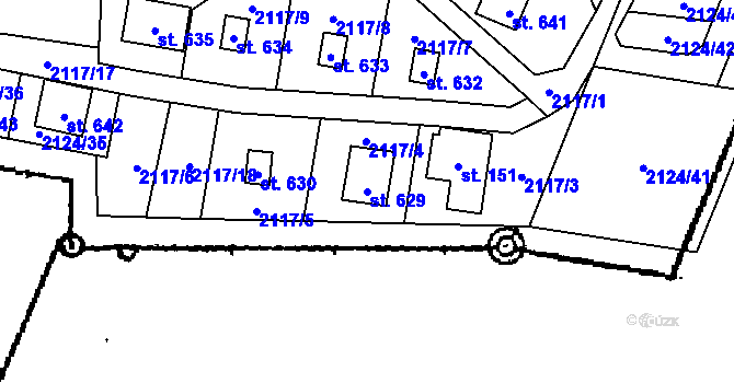 Parcela st. 629 v KÚ Lančov, Katastrální mapa
