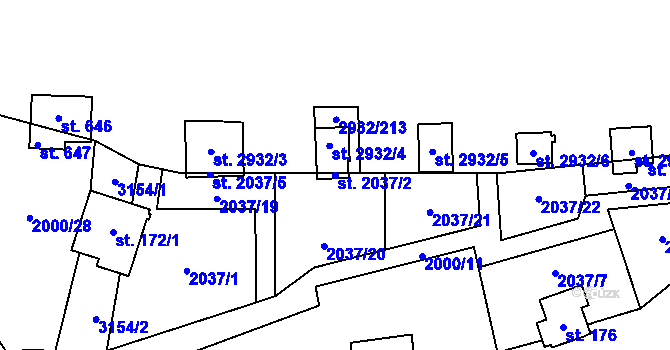 Parcela st. 2037/2 v KÚ Lančov, Katastrální mapa