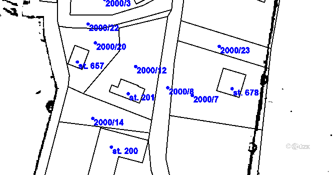 Parcela st. 2000/8 v KÚ Lančov, Katastrální mapa