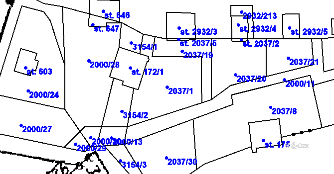 Parcela st. 2037/1 v KÚ Lančov, Katastrální mapa