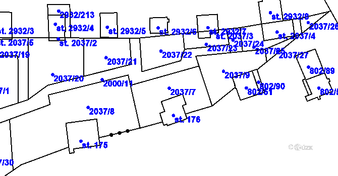 Parcela st. 2037/7 v KÚ Lančov, Katastrální mapa